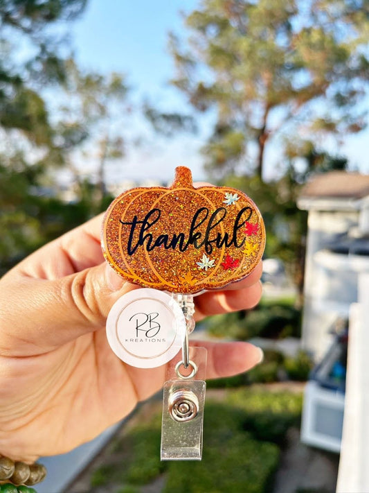 Thankful Pumpkin Badge Reel | Interchangeable Badge Reel | Pumpkin Badge Reel | Holiday Badge Holder | Nurses | Retractable