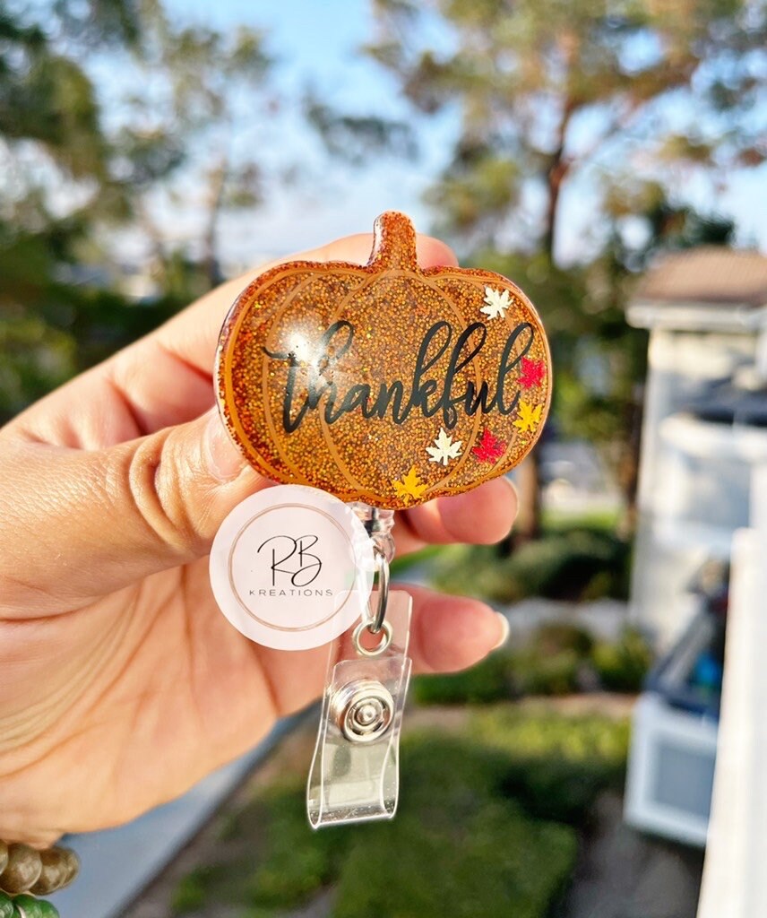 Thankful Pumpkin Badge Reel | Interchangeable Badge Reel | Pumpkin Badge Reel | Holiday Badge Holder | Nurses | Retractable
