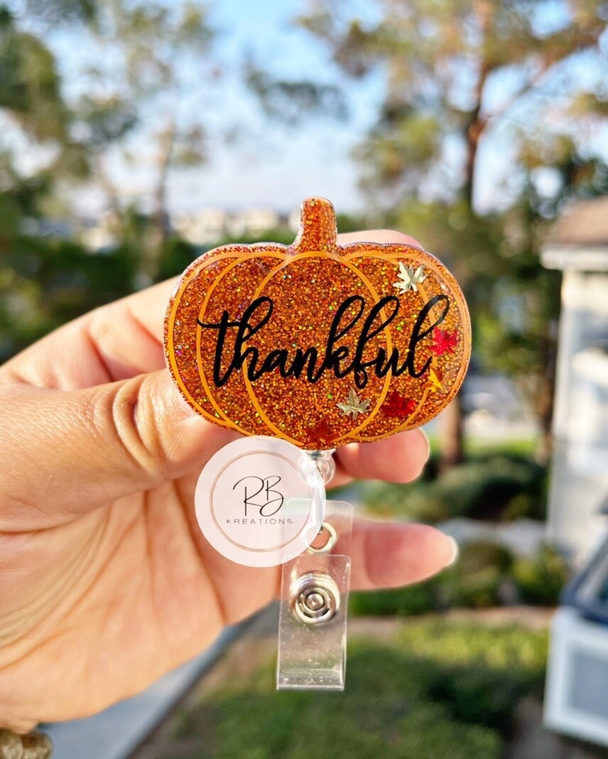 Thankful Pumpkin Badge Reel | Interchangeable Badge Reel | Pumpkin Badge Reel | Holiday Badge Holder | Nurses | Retractable