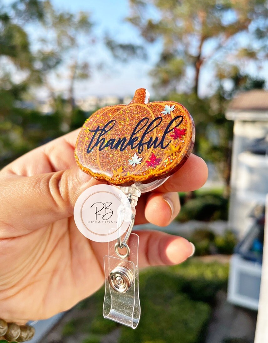 Thankful Pumpkin Badge Reel | Interchangeable Badge Reel | Pumpkin Badge Reel | Holiday Badge Holder | Nurses | Retractable