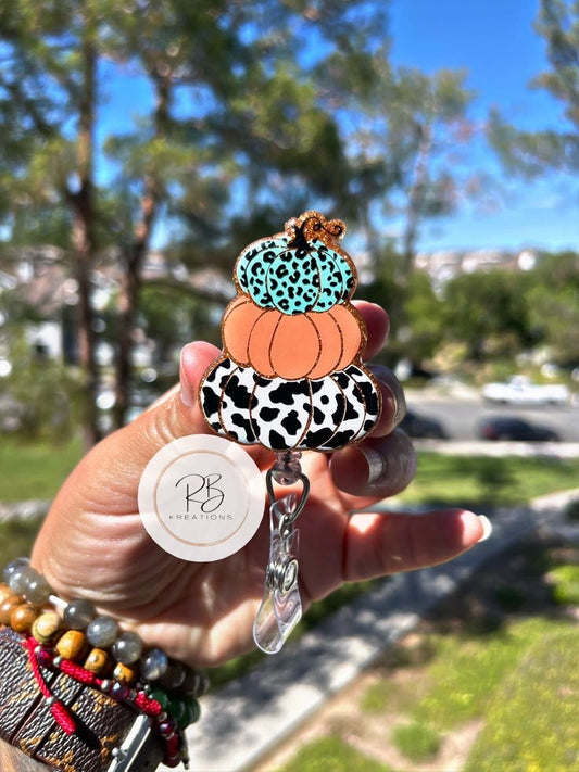 Stackable Pumpkin Badge Reel |Leopard Print Pumpkin | Cow Print Pumpkin | Holiday Badge Holder | Nurses | Retractable | Fall