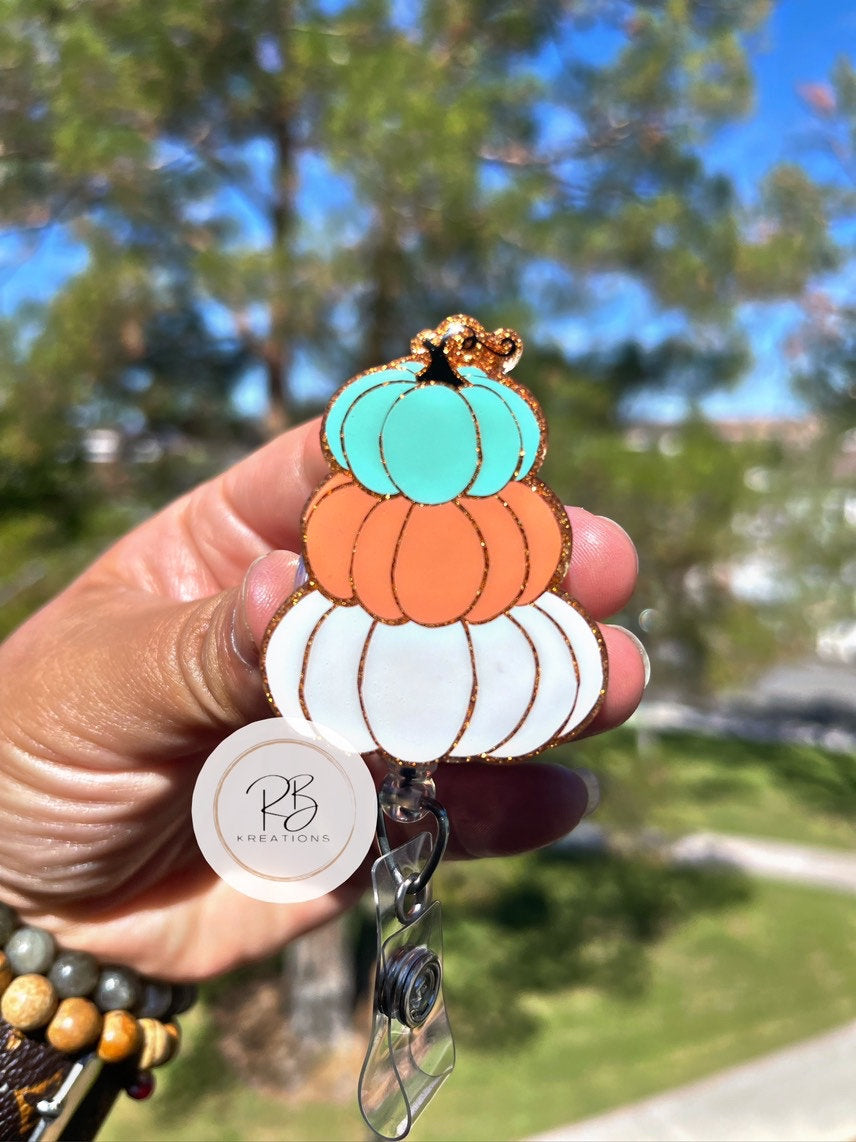 Stackable Pumpkin Badge Reel | Stacked Pumpkins | Solid color Pumpkins | Nurses | Retractable | Fall