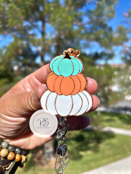 Stackable Pumpkin Badge Reel | Stacked Pumpkins | Solid color Pumpkins | Nurses | Retractable | Fall