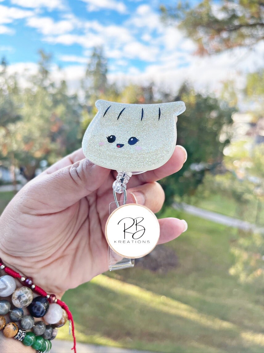 Dumpling Badge Reel | Foodie Badge Reel | Cute Dumpling Badge Holder | Kawaii Dumpling | Nurses | Retractable | Glitter Badge Reel