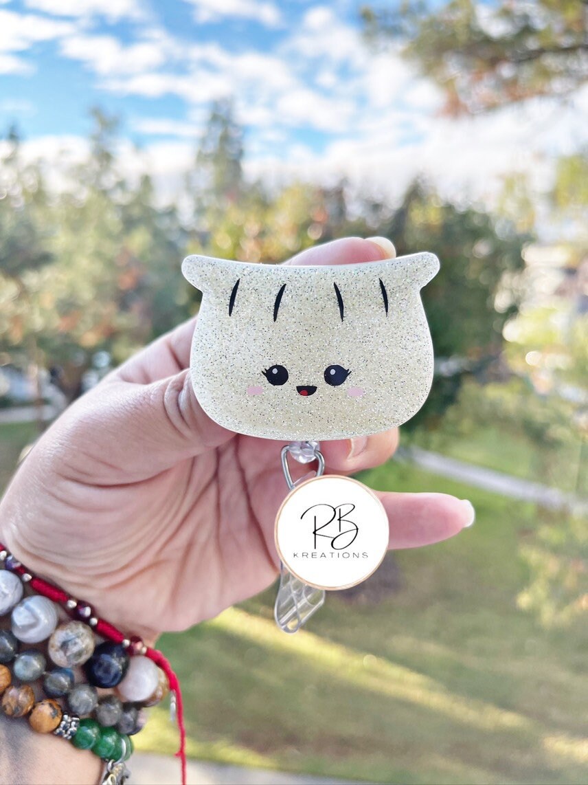 Dumpling Badge Reel | Foodie Badge Reel | Cute Dumpling Badge Holder | Kawaii Dumpling | Nurses | Retractable | Glitter Badge Reel