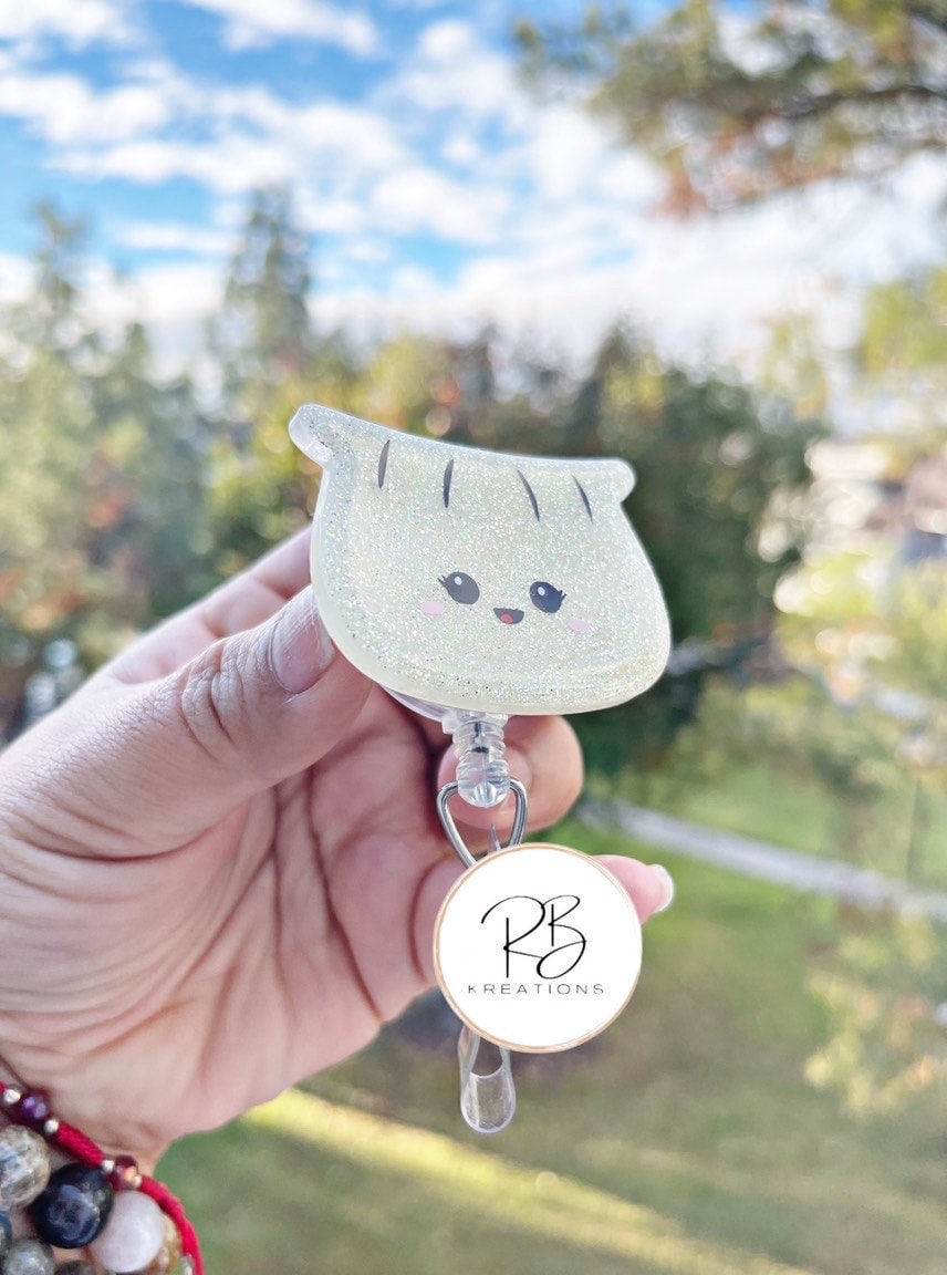 Dumpling Badge Reel | Foodie Badge Reel | Cute Dumpling Badge Holder | Kawaii Dumpling | Nurses | Retractable | Glitter Badge Reel