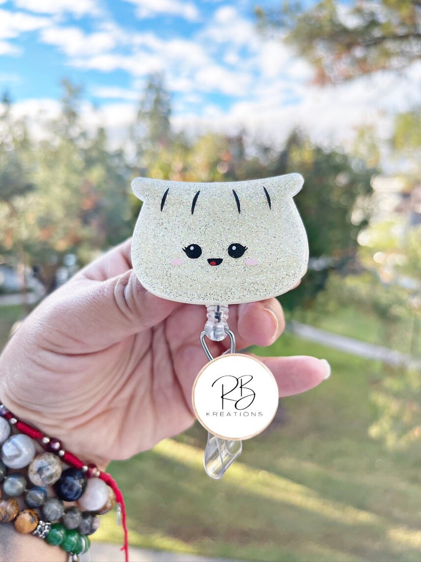 Dumpling Badge Reel | Foodie Badge Reel | Cute Dumpling Badge Holder | Kawaii Dumpling | Nurses | Retractable | Glitter Badge Reel