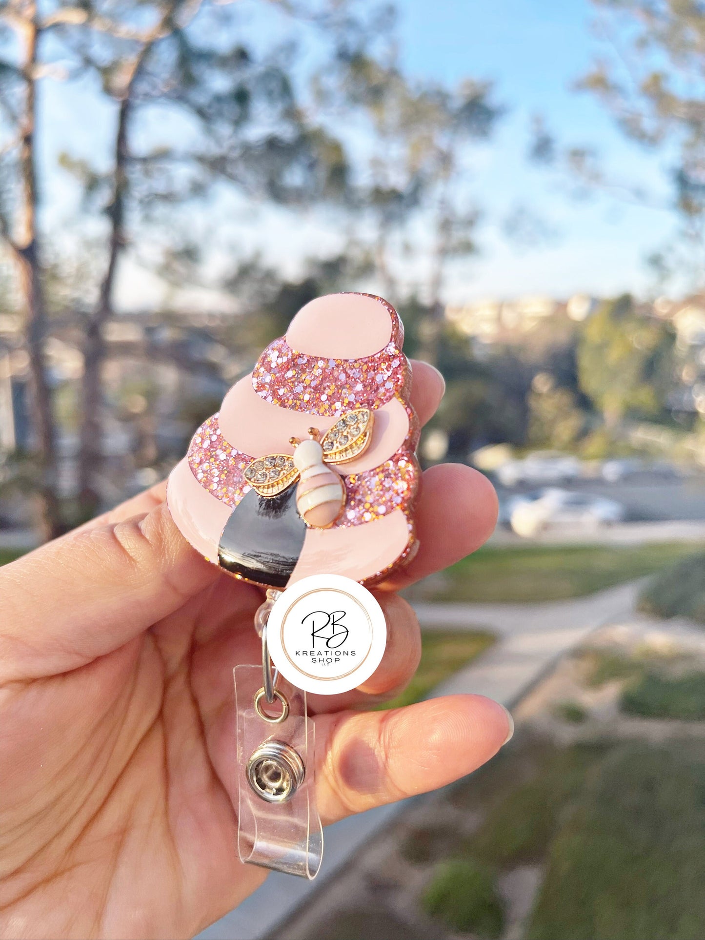 Rose Gold Beehive badge reel | Cute Beehive | glitter badge reel | Rose Gold Glitter | Nurse | Badge Holder | Interchangeable