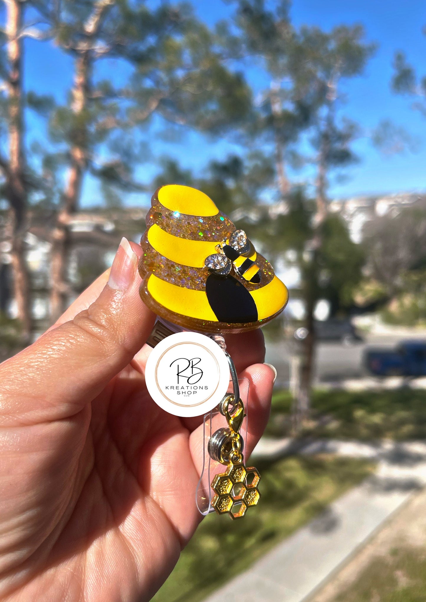 Cute Beehive w/ 3D bee badge reel | Nurse Badge Holder | Teacher ID Card Holder | Interchangeable