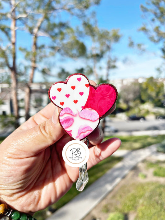 Hearts Badge Reel | Valentines Day |  Badge Holder | Valentines Badge Clip | Retractable | Cute Badge Holder | Interchangeable