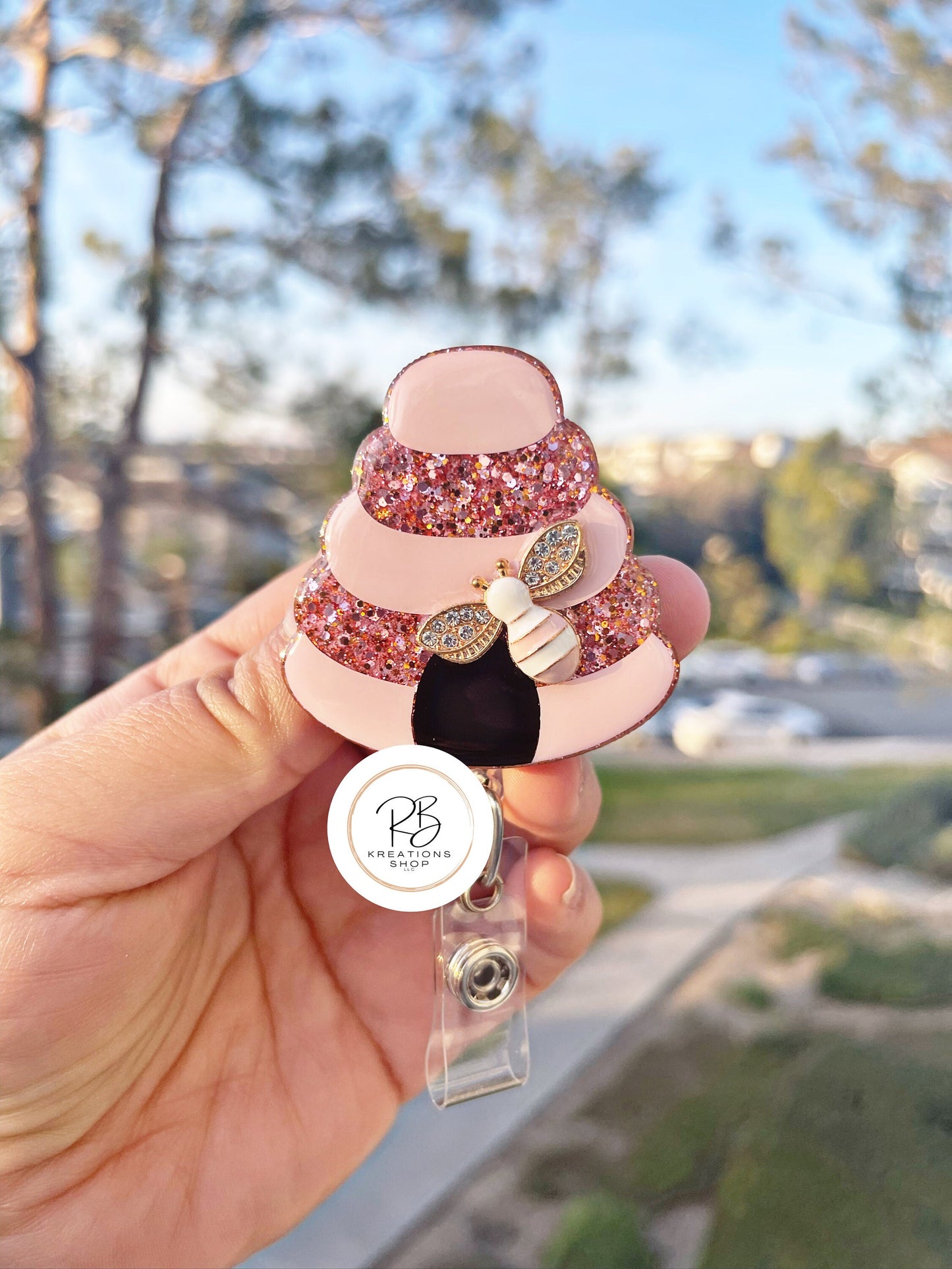 Rose Gold Beehive badge reel | Cute Beehive | glitter badge reel | Rose Gold Glitter | Nurse | Badge Holder | Interchangeable