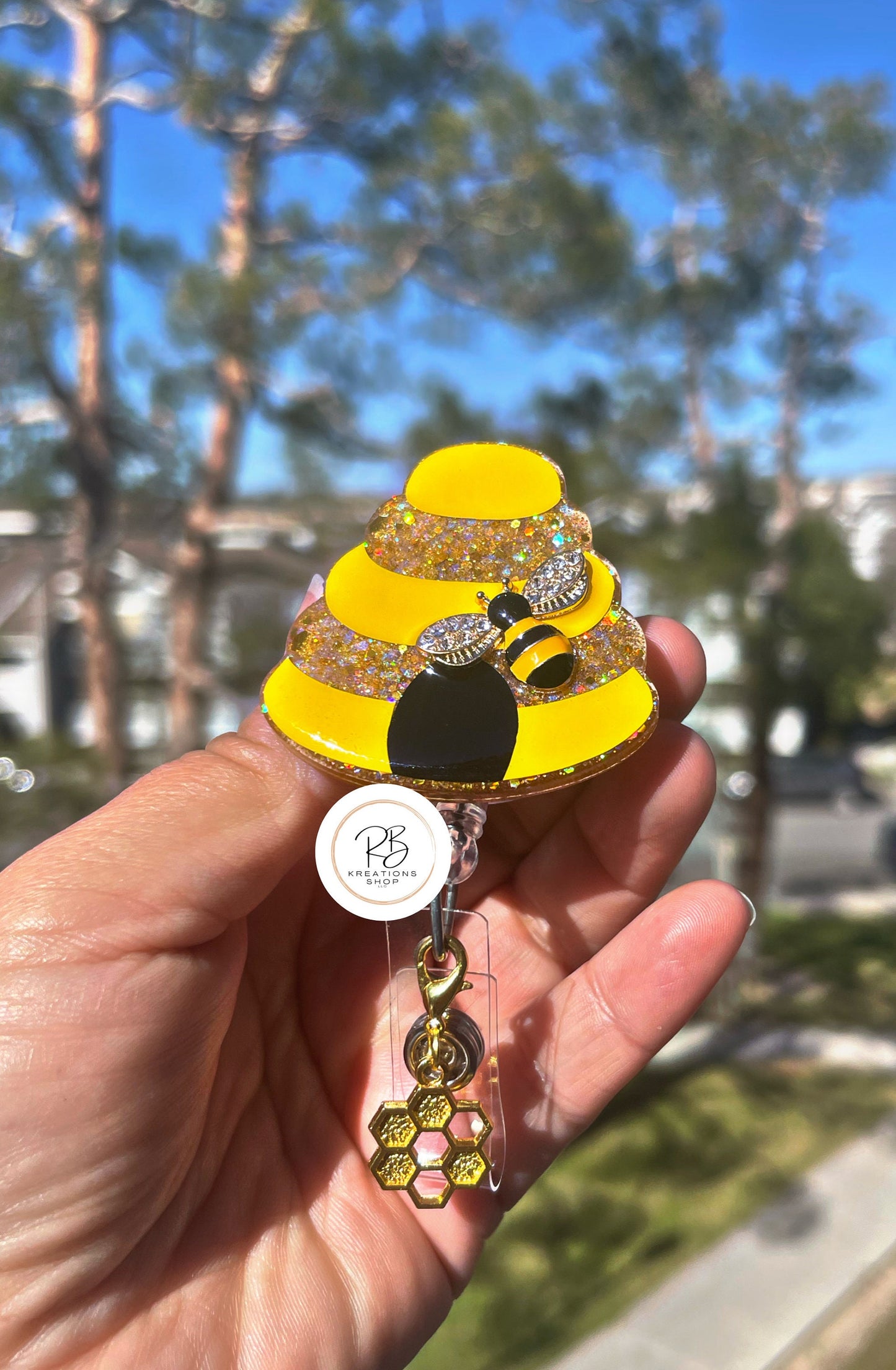 Cute Beehive w/ 3D bee badge reel | Nurse Badge Holder | Teacher ID Card Holder | Interchangeable