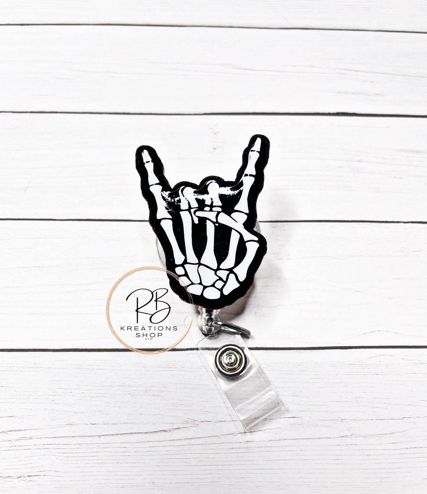 Rock On Badge holder | Skeleton hand badge reel | Retractable | Interchangeable