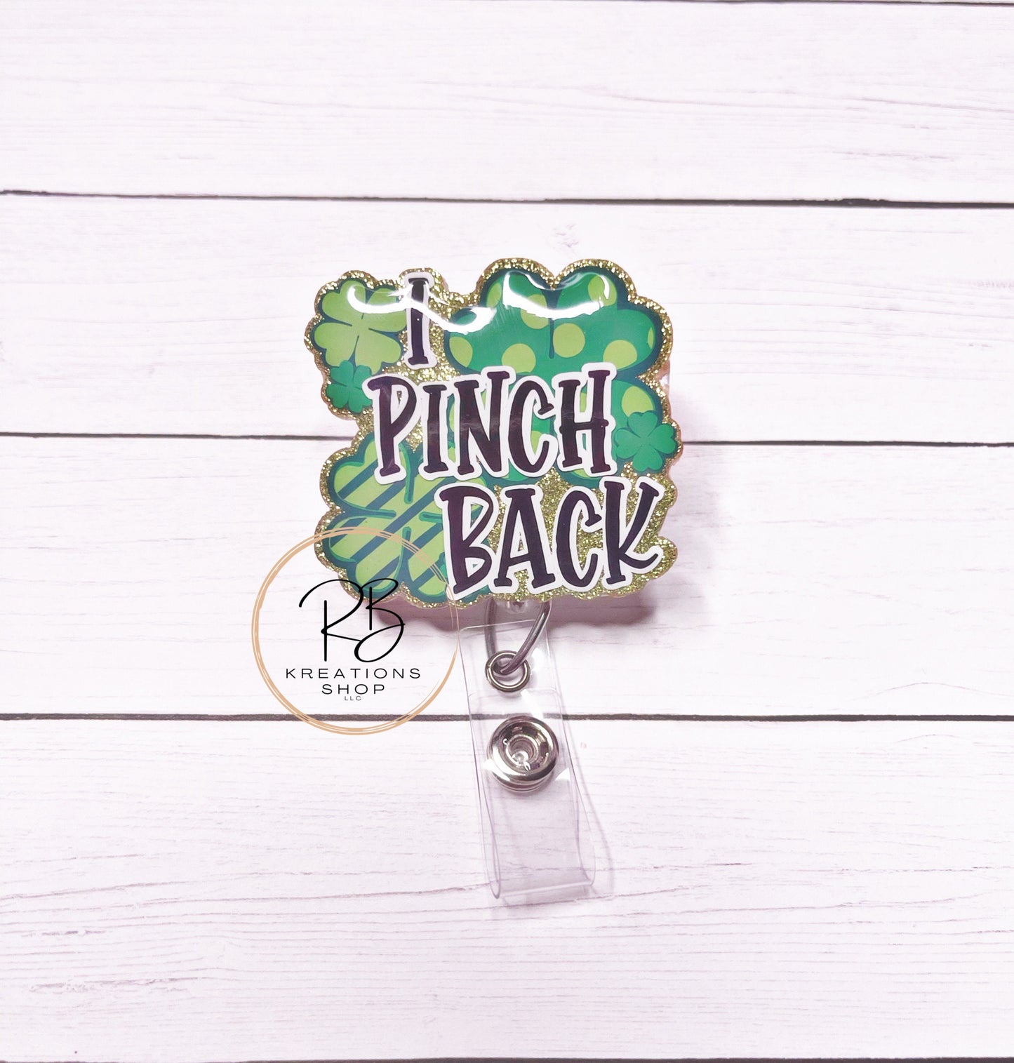 I Pinch Back Badge Reel | Retractable | St. Patricks Badge Holder | St. Pattys Day | Name tag holder | Interchangeable