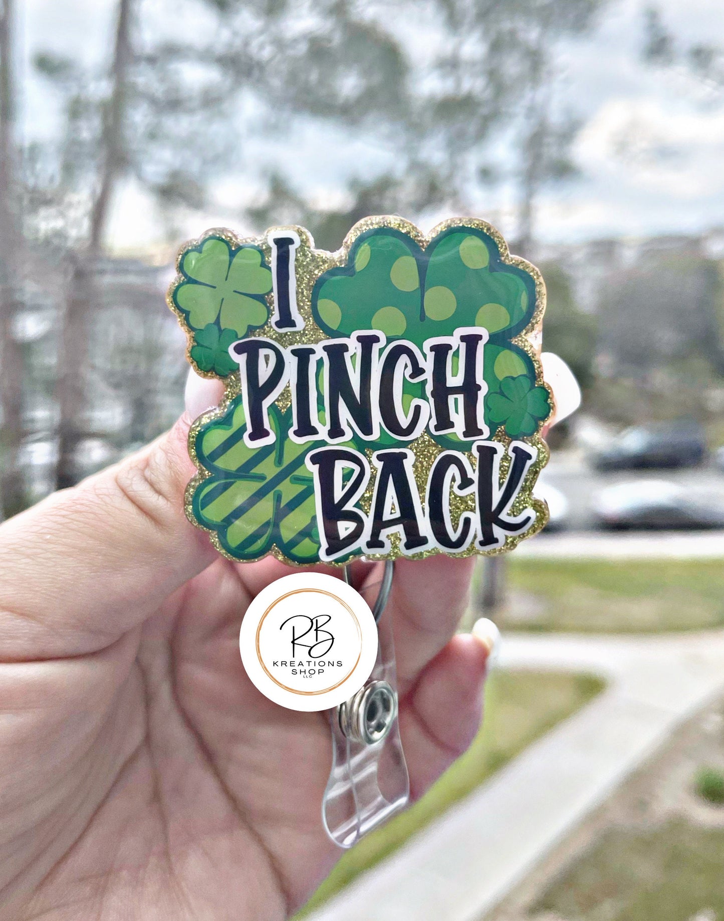 I Pinch Back Badge Reel | Retractable | St. Patricks Badge Holder | St. Pattys Day | Name tag holder | Interchangeable