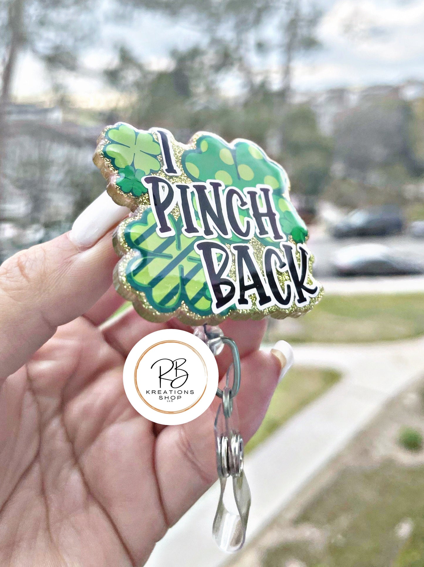 I Pinch Back Badge Reel | Retractable | St. Patricks Badge Holder | St. Pattys Day | Name tag holder | Interchangeable