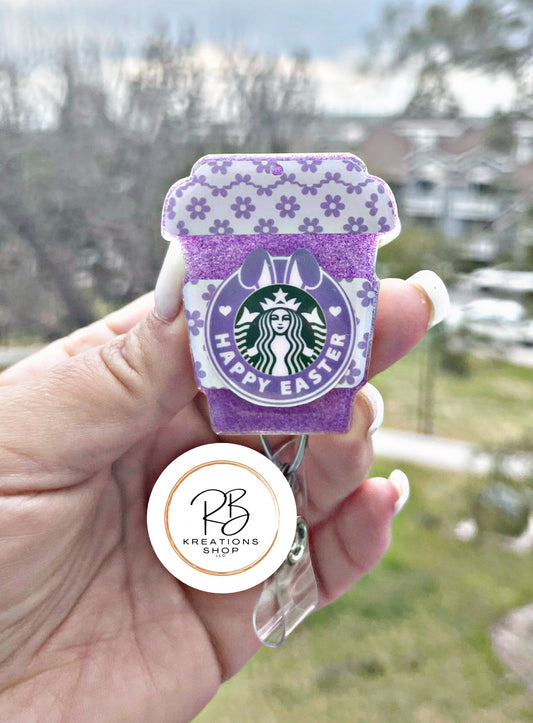 Happy Easter Coffee Cup Badge Reel | Retractable | Easter Badge Holder | Name tag holder | Interchangeable | Coffee Lover