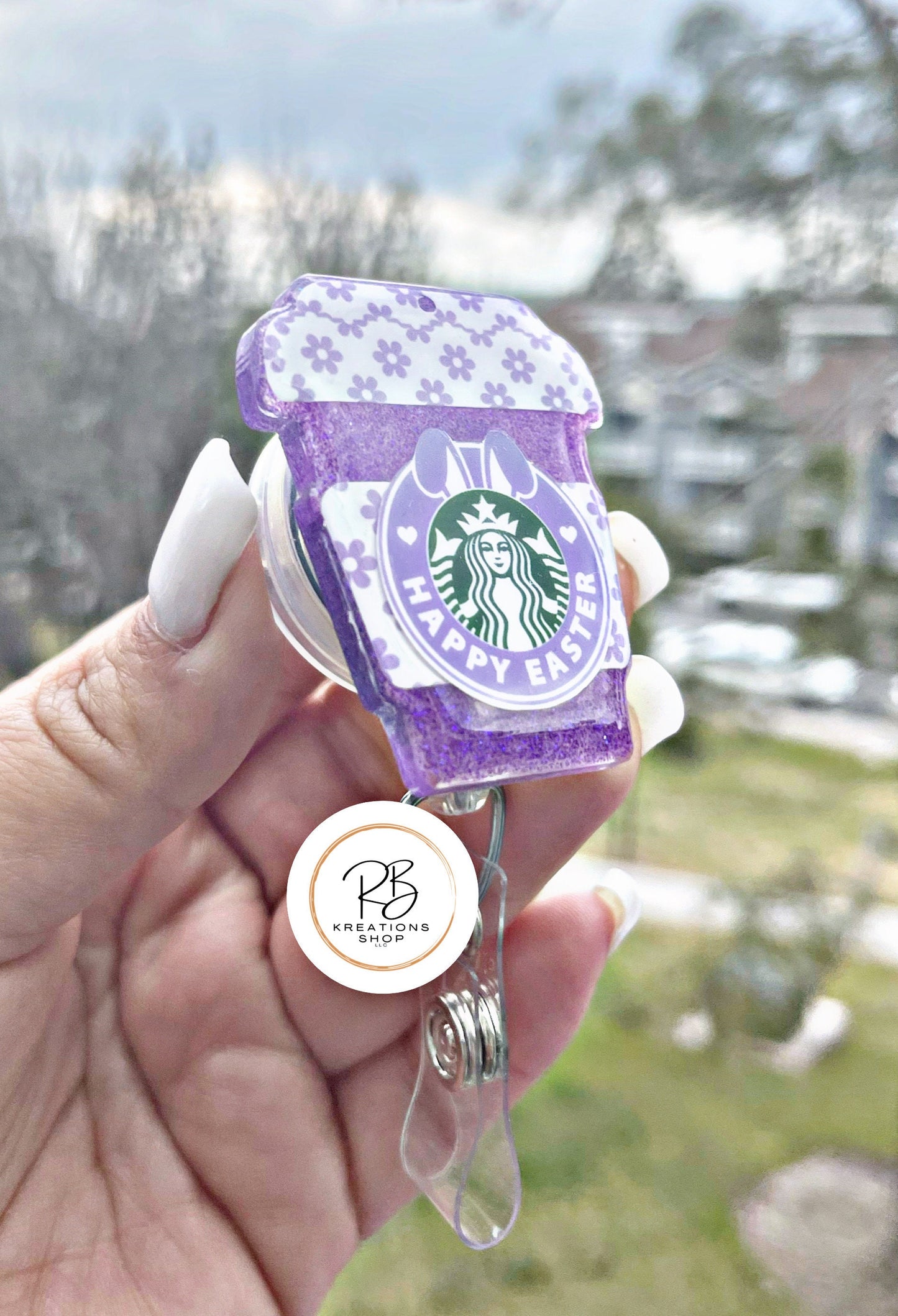 Happy Easter Coffee Cup Badge Reel | Retractable | Easter Badge Holder | Name tag holder | Interchangeable | Coffee Lover