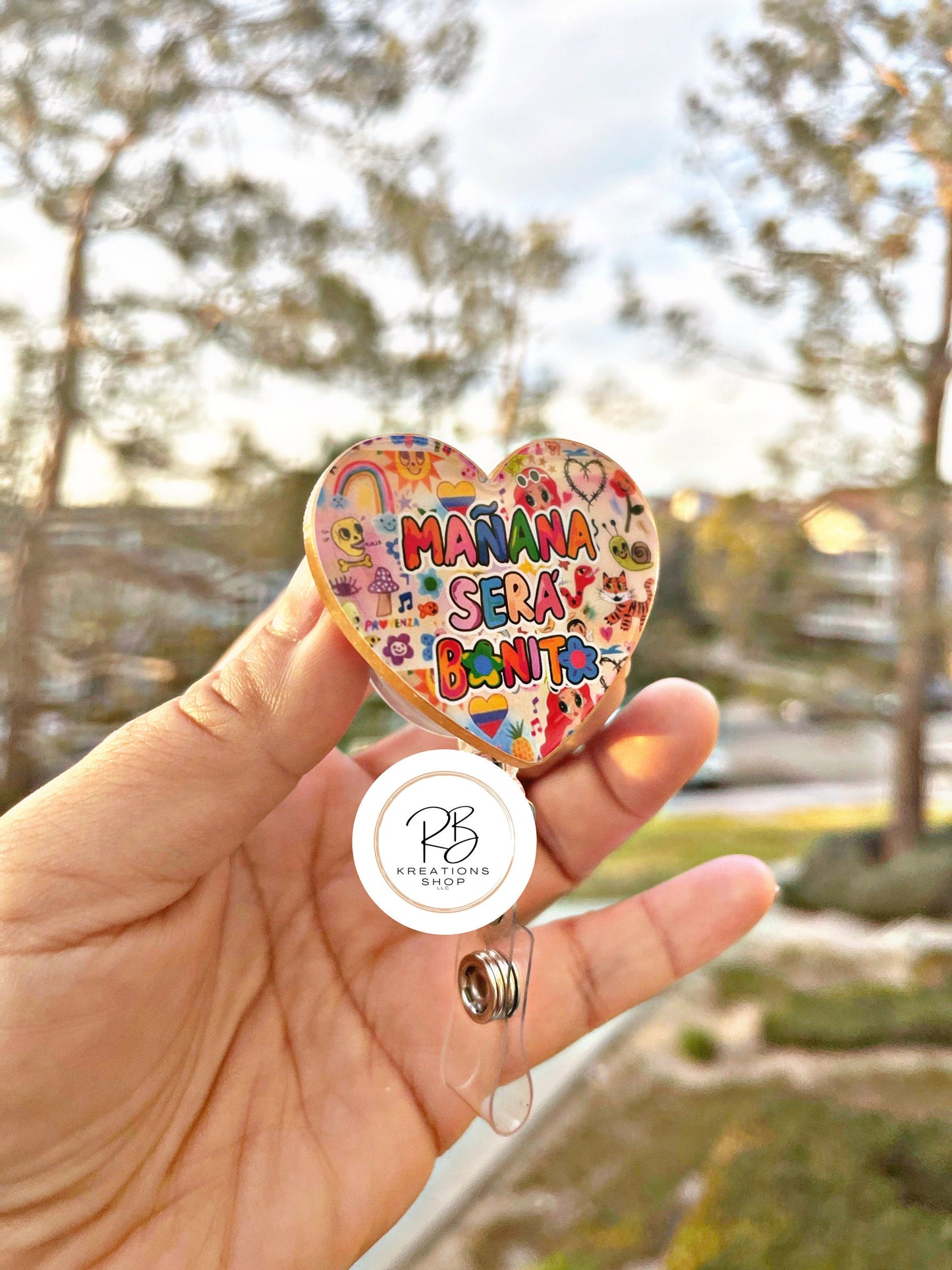 Mañana será Bonito Badge Reel |Manana será Bonito Heart Badge Reel | Cute Badge Holder | Retractable | Name tag | Interchangeable