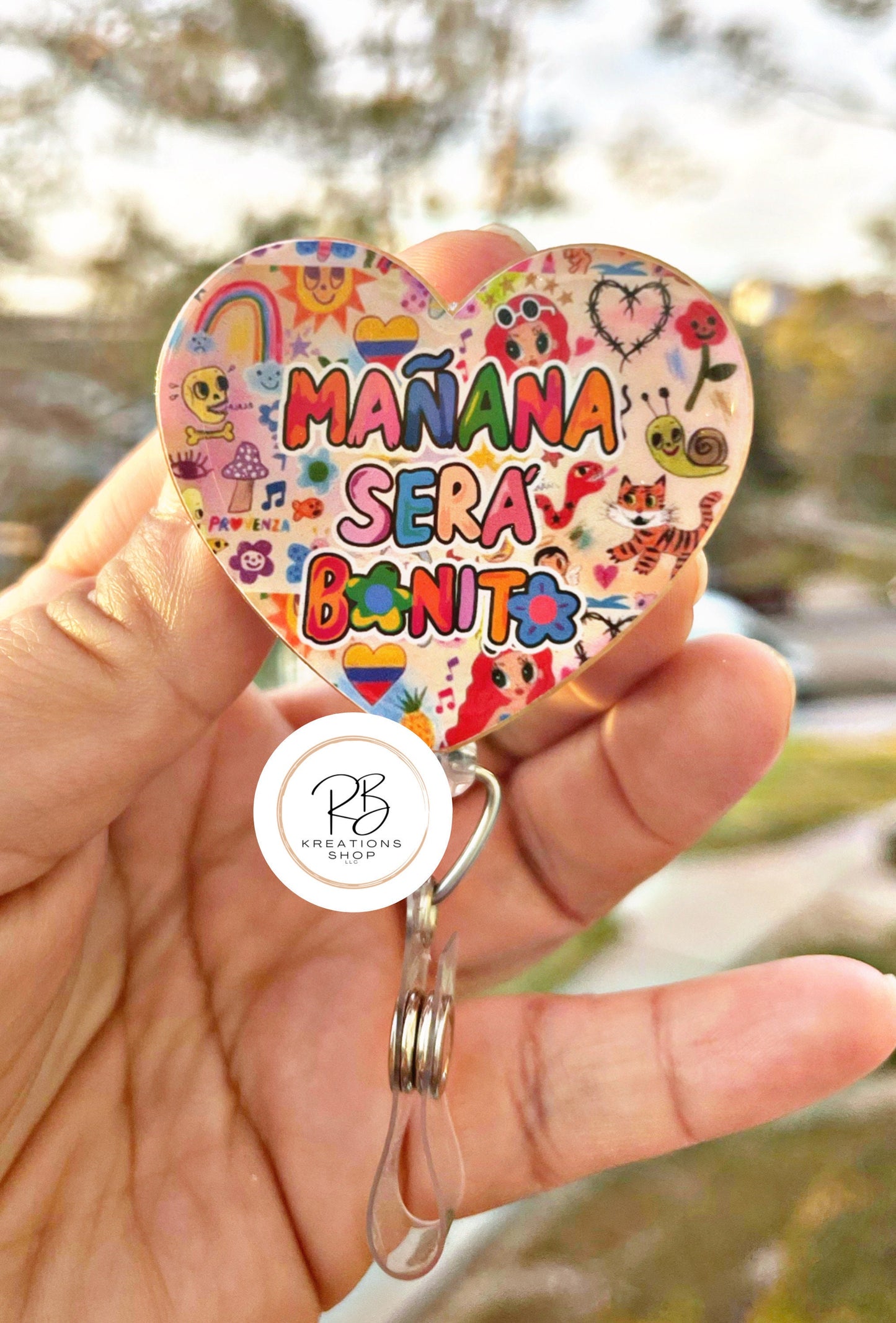 Mañana será Bonito Badge Reel |Manana será Bonito Heart Badge Reel | Cute Badge Holder | Retractable | Name tag | Interchangeable