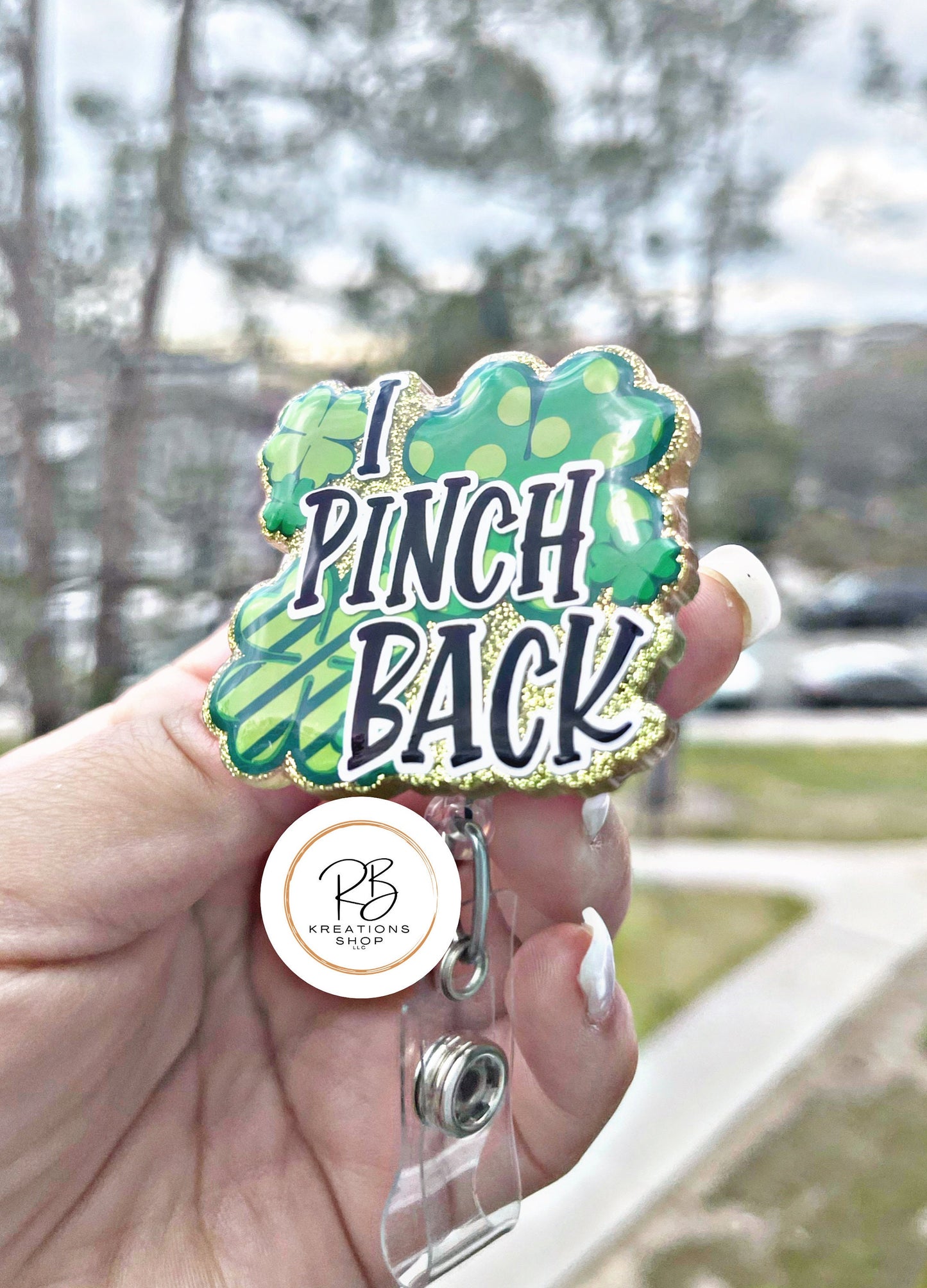 I Pinch Back Badge Reel | Retractable | St. Patricks Badge Holder | St. Pattys Day | Name tag holder | Interchangeable