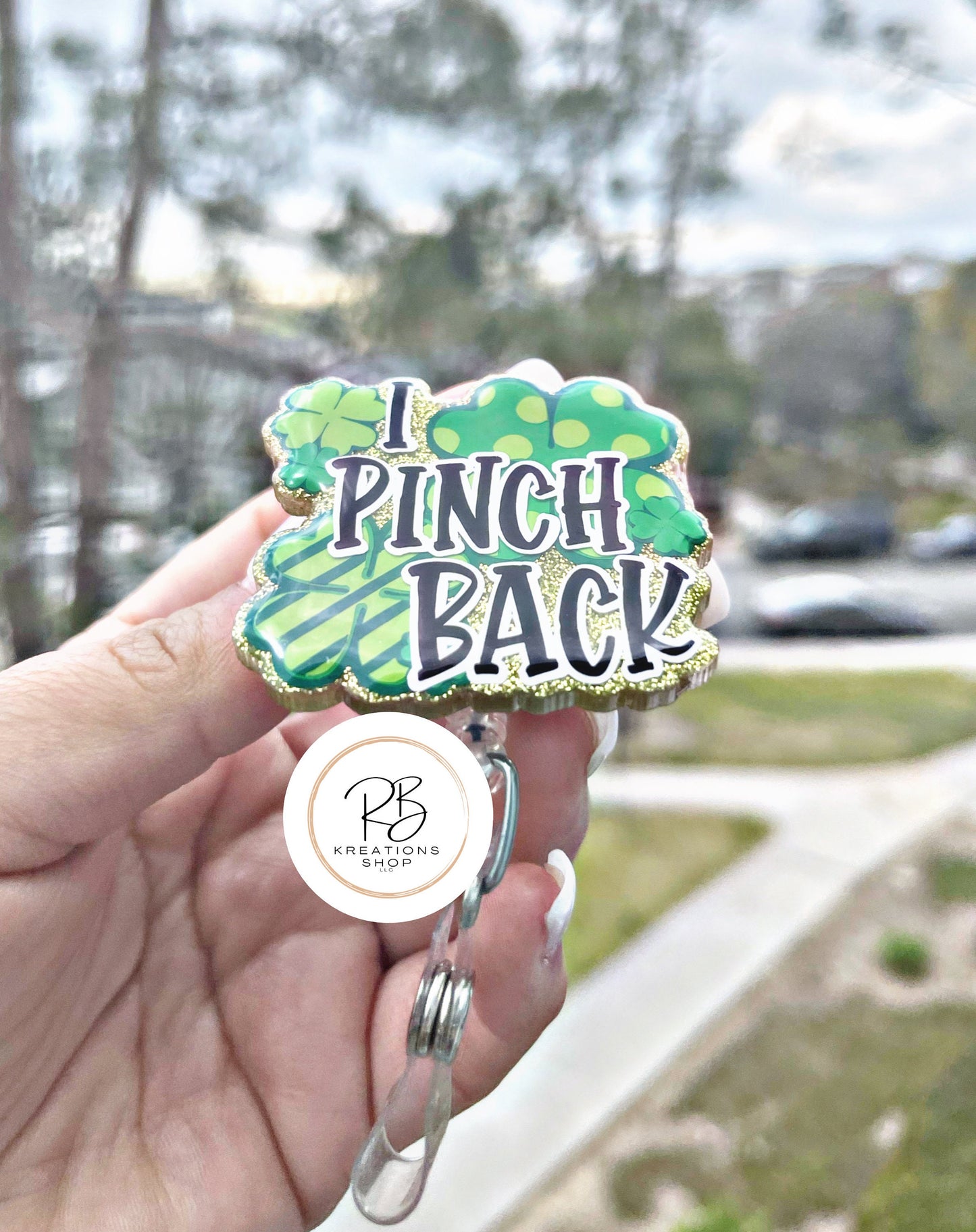 I Pinch Back Badge Reel | Retractable | St. Patricks Badge Holder | St. Pattys Day | Name tag holder | Interchangeable
