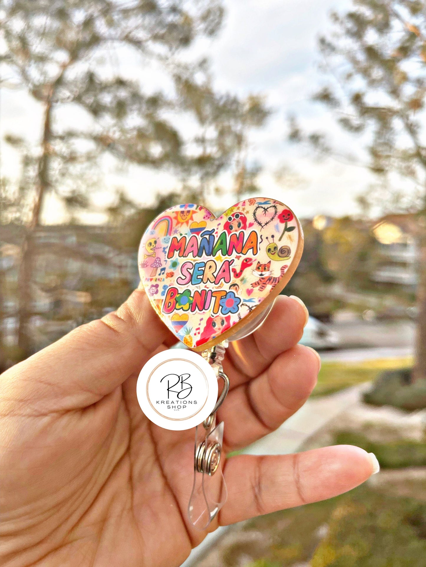 Mañana será Bonito Badge Reel |Manana será Bonito Heart Badge Reel | Cute Badge Holder | Retractable | Name tag | Interchangeable