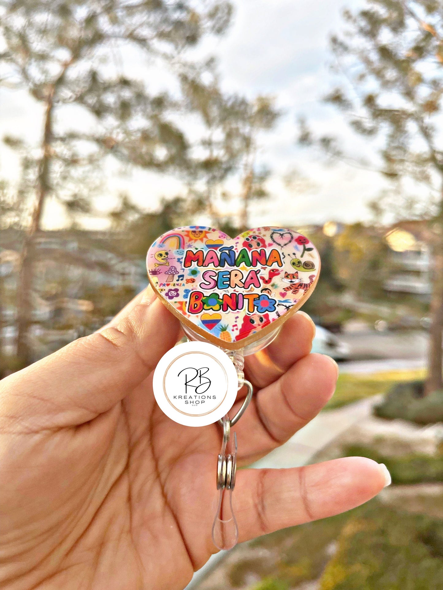 Mañana será Bonito Badge Reel |Manana será Bonito Heart Badge Reel | Cute Badge Holder | Retractable | Name tag | Interchangeable