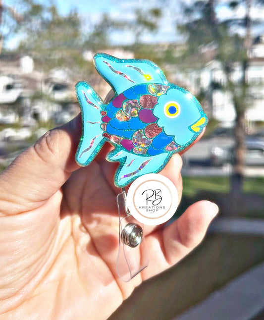Rainbow Fish Badge Reel | Cute fish Badge Reel | Cute Badge Holder | Retractable | Name tag | Interchangeable