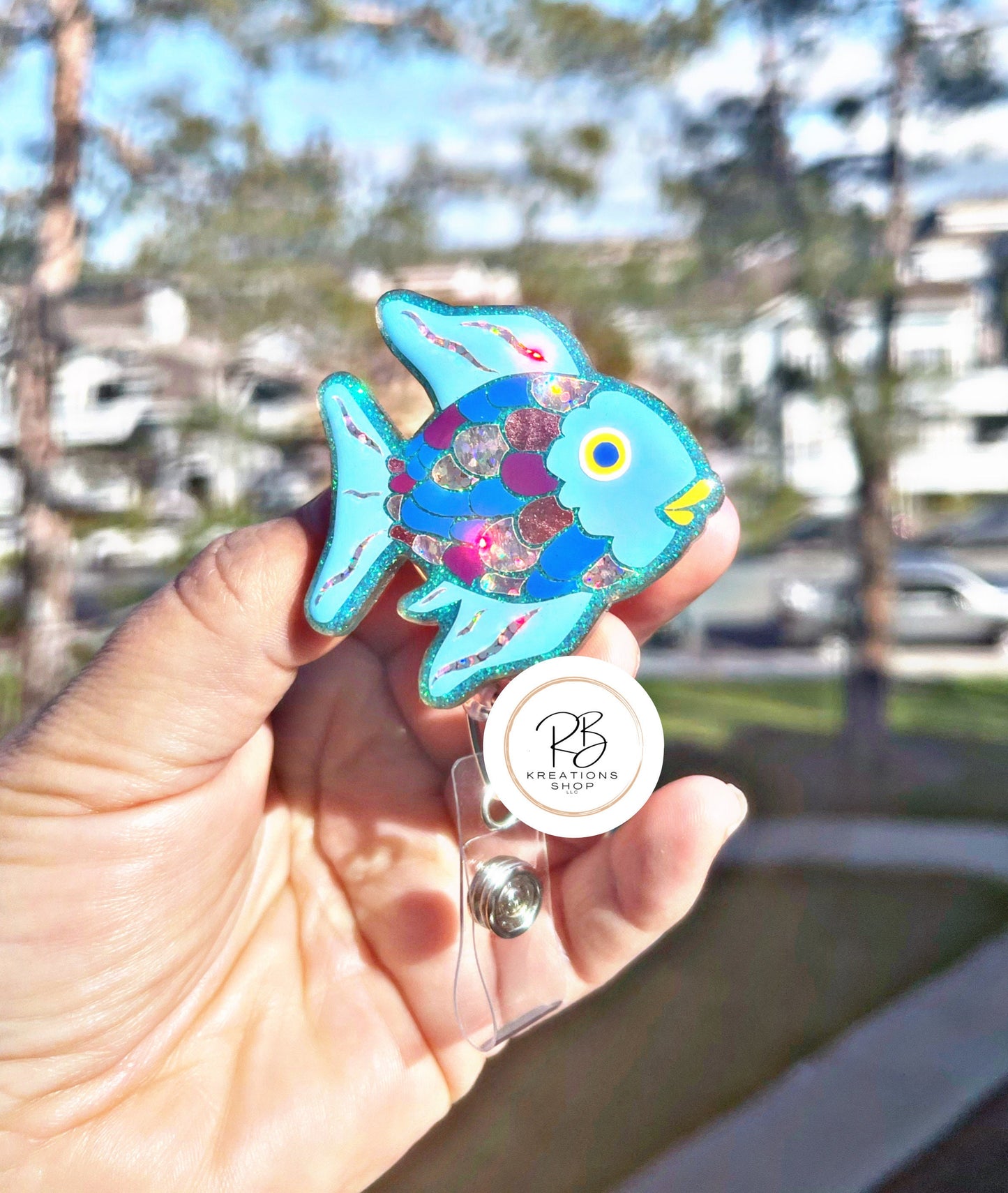 Rainbow Fish Badge Reel | Cute fish Badge Reel | Cute Badge Holder | Retractable | Name tag | Interchangeable