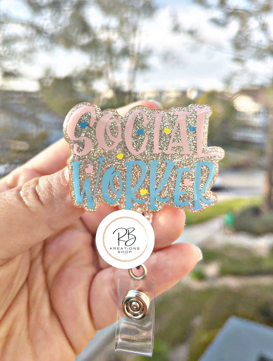 Social Worker badge reel | Social worker Glitter badge reel | SW badge holder | Interchangeable | Retractable