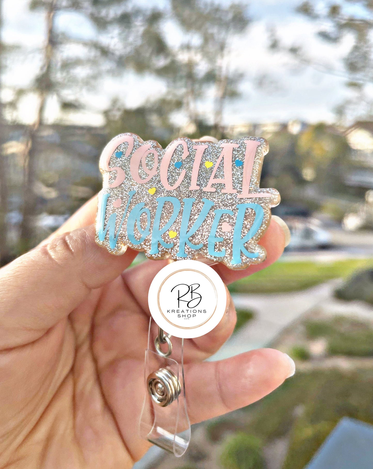 Social Worker badge reel | Social worker Glitter badge reel | SW badge holder | Interchangeable | Retractable