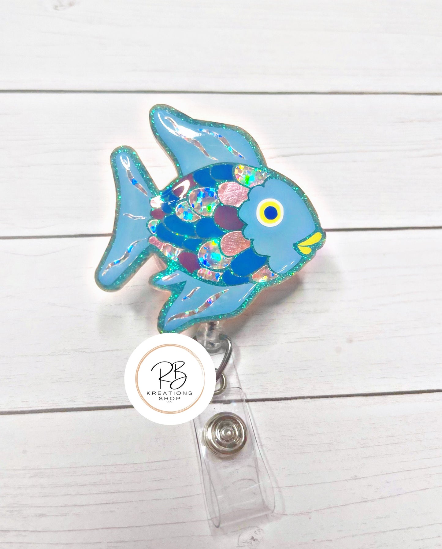 Rainbow Fish Badge Reel | Cute fish Badge Reel | Cute Badge Holder | Retractable | Name tag | Interchangeable