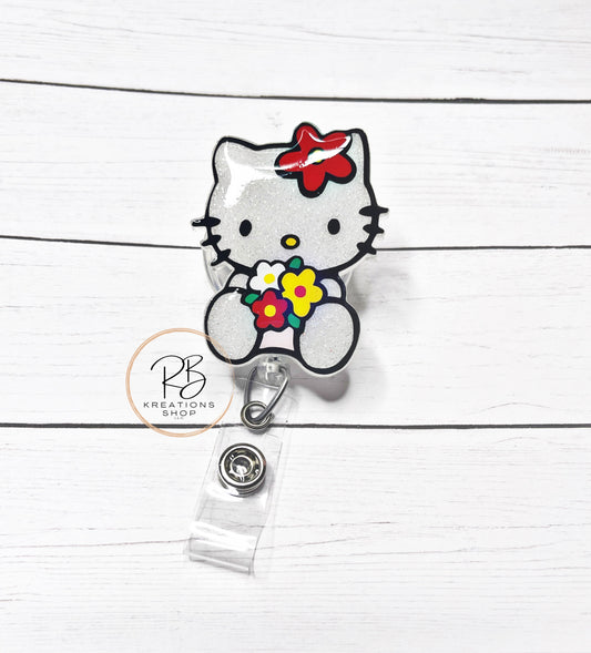 Flower girl Badge Reel | Cute Cat Flower Badge Reel | Cute Badge Holder | Retractable | Name tag | Interchangeable