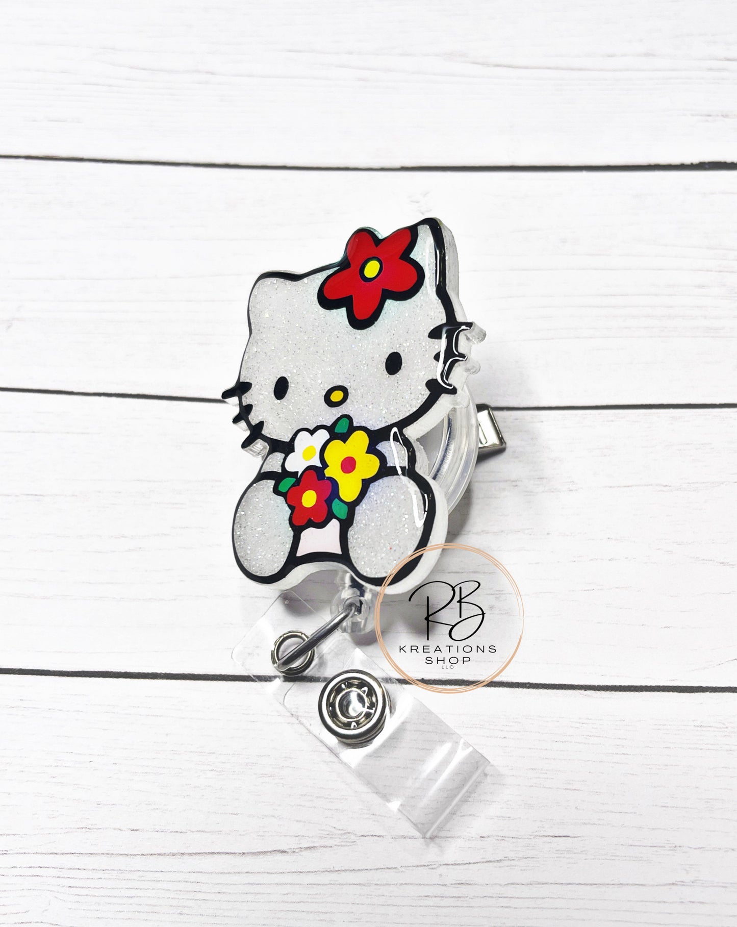 Flower girl Badge Reel | Cute Cat Flower Badge Reel | Cute Badge Holder | Retractable | Name tag | Interchangeable
