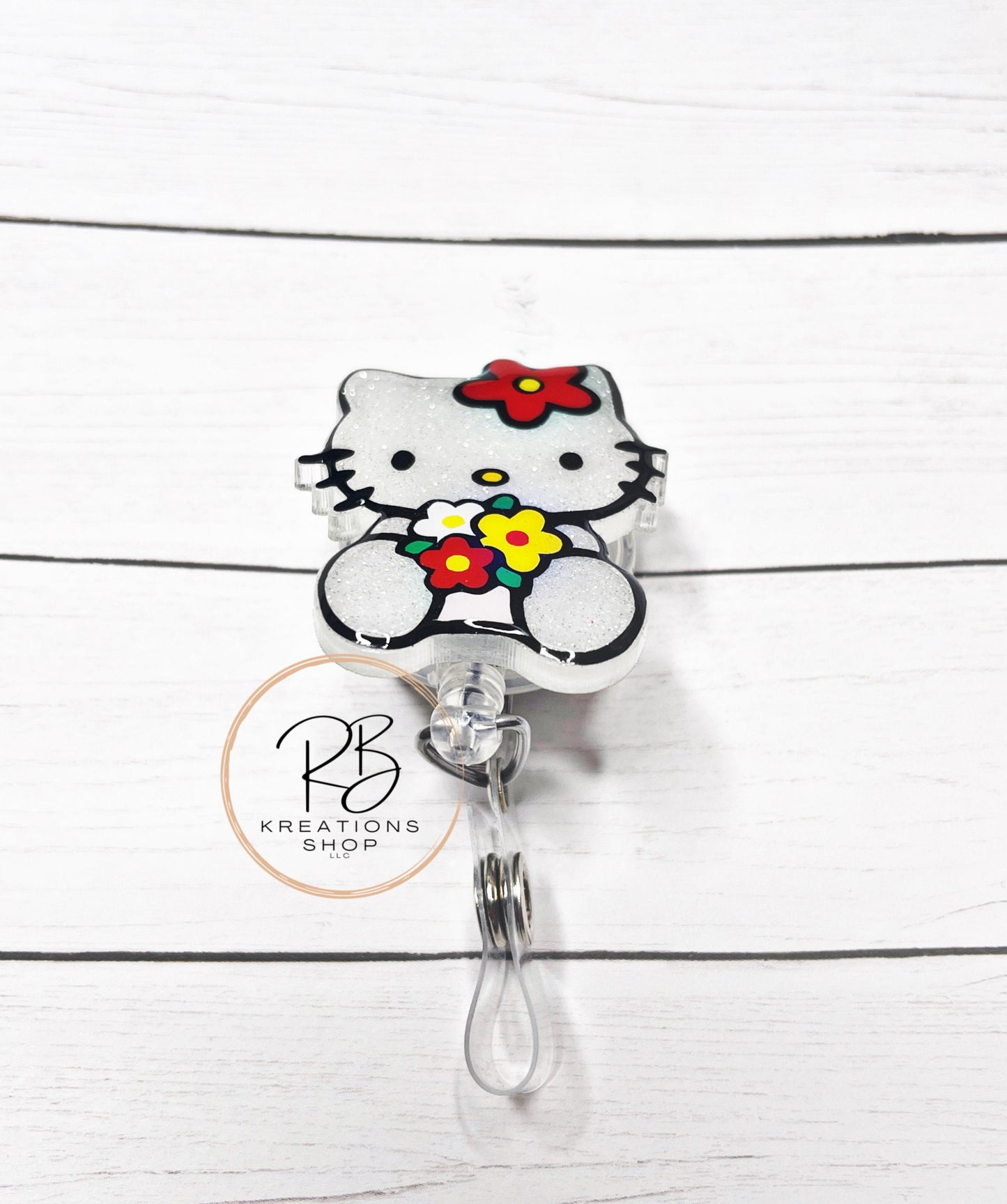 Flower girl Badge Reel | Cute Cat Flower Badge Reel | Cute Badge Holder | Retractable | Name tag | Interchangeable