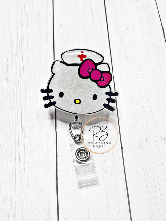 Nurse girl Badge Reel | Nurse Kat Badge Reel | Cute Badge Holder | Retractable | Name tag | Interchangeable