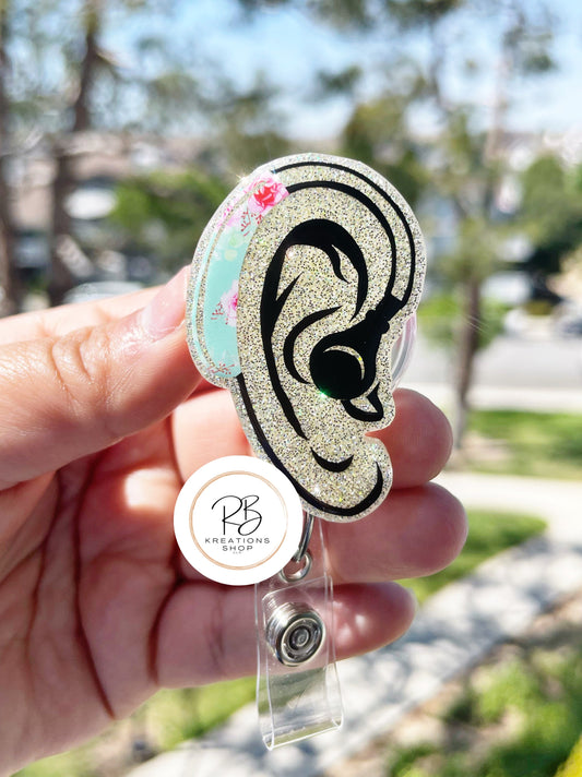 Hearing aid Badge Reel | Ear with Hearing aid Badge Reel | Cute hearing aid Badge Holder | Retractable | Name tag | Interchangeable