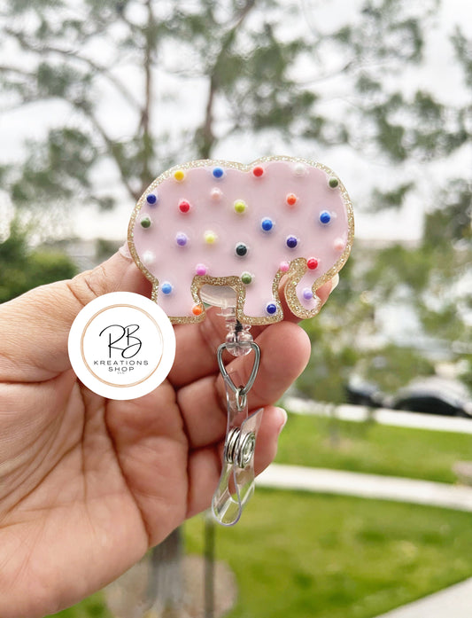 Pink Chubby Elephant Animal Cookie Badge Reel |Pink Animal Cookie | Cookie Badge Reel | Cute Badge Holder | Nurses | Retractable |