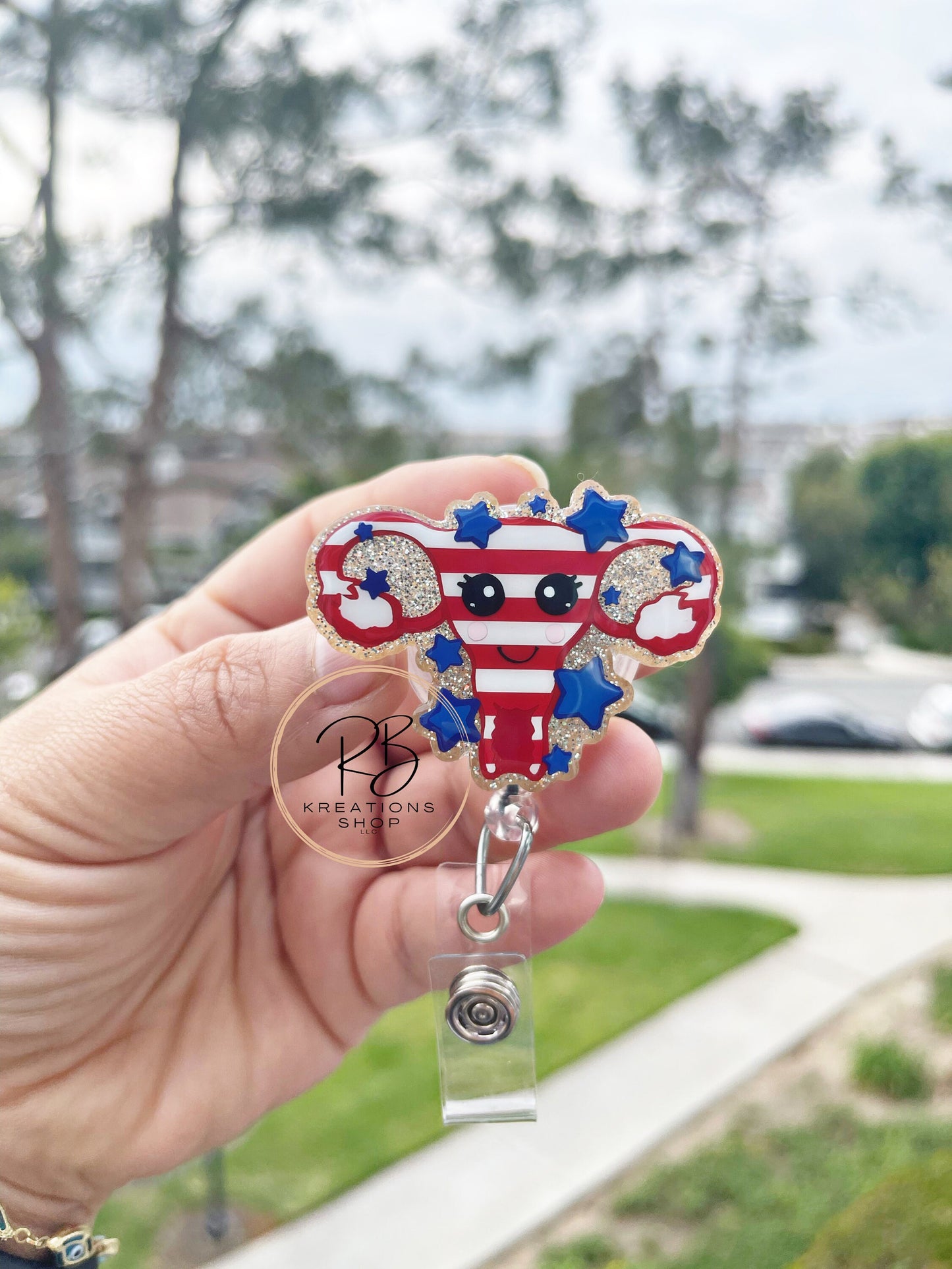 Patriotic Uterus Badge Reels | Fourth of July Badge Reels | Patriotic Badge reels |