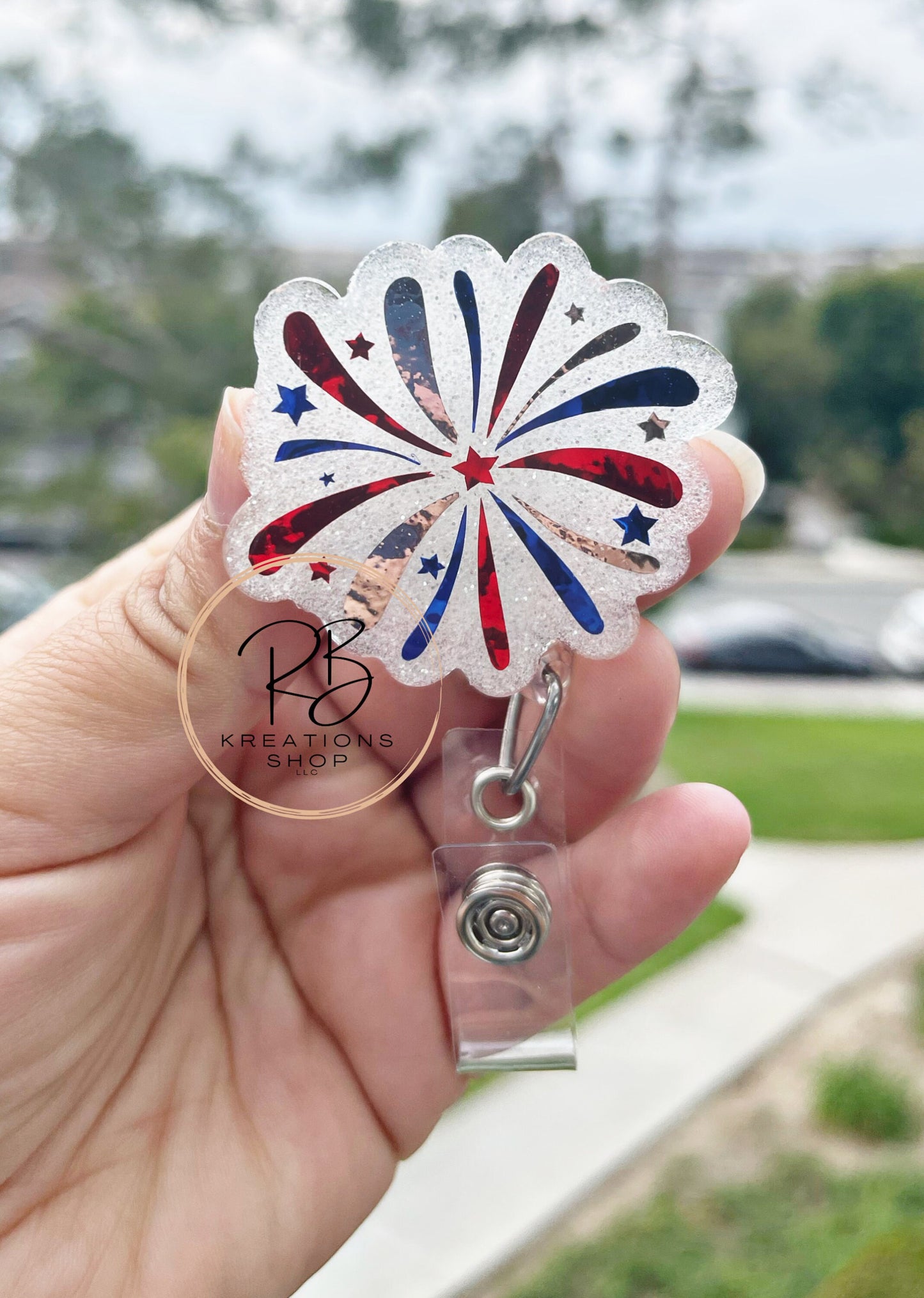 Firework Badge Reel | Fourth of July Badge Reels | Patriotic Fire work Badge reels |