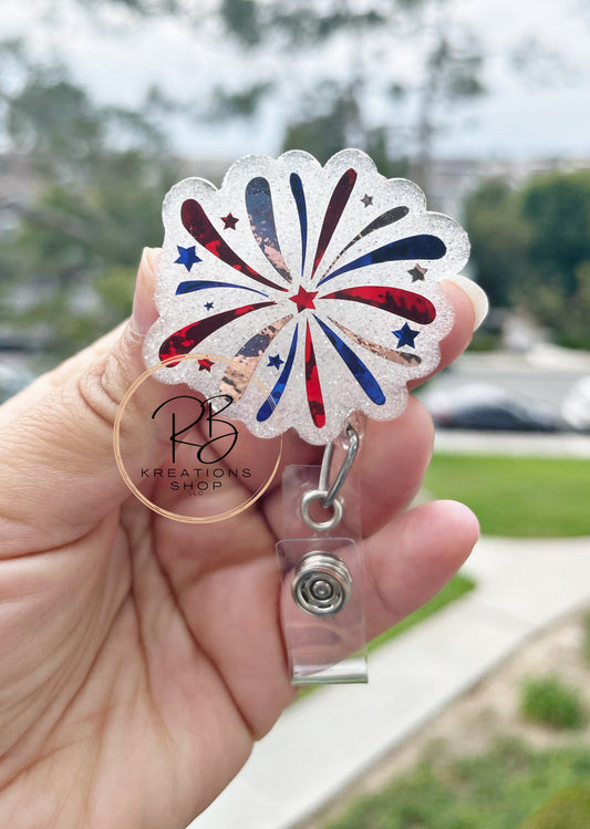 Firework Badge Reel | Fourth of July Badge Reels | Patriotic Fire work Badge reels |