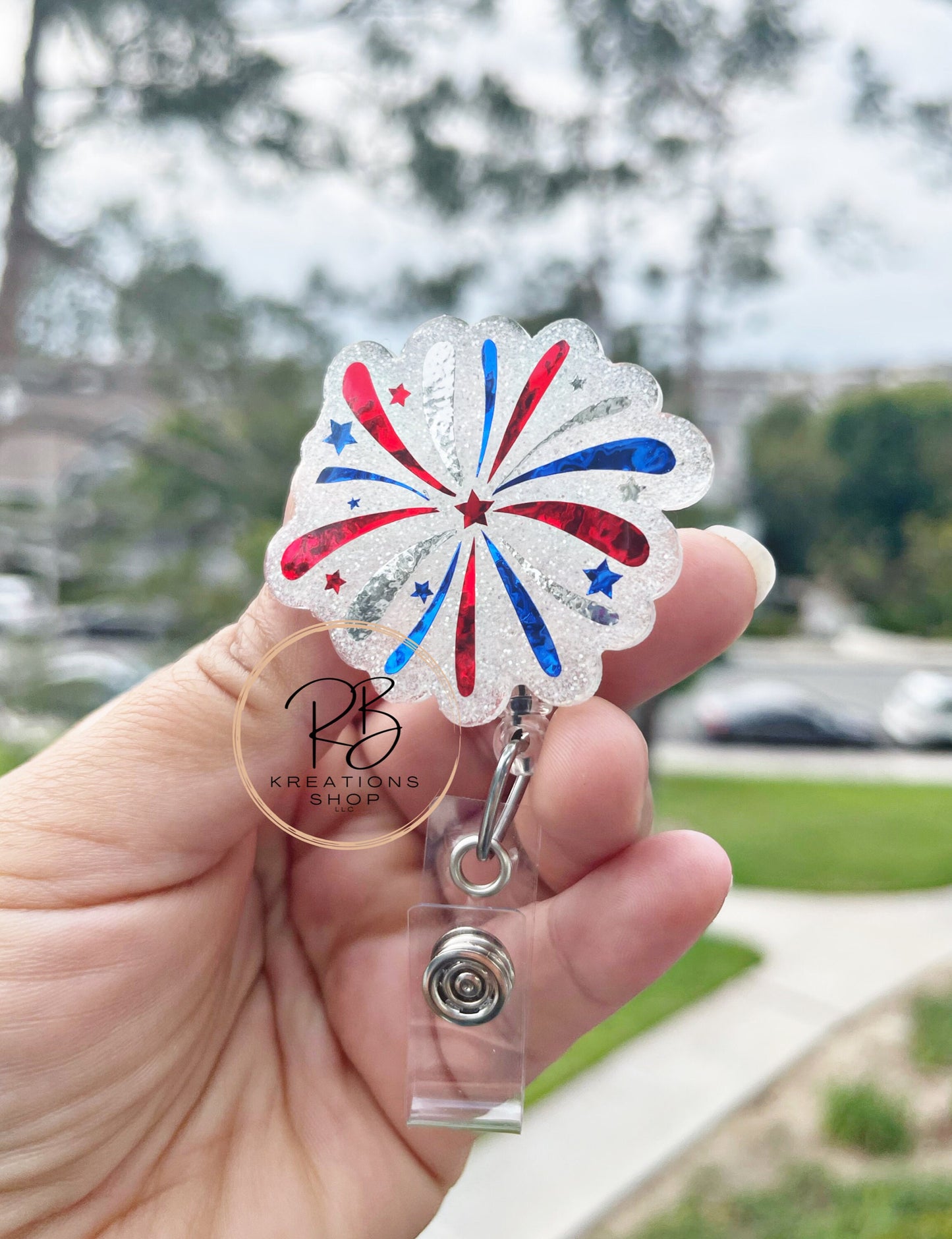 Firework Badge Reel | Fourth of July Badge Reels | Patriotic Fire work Badge reels |