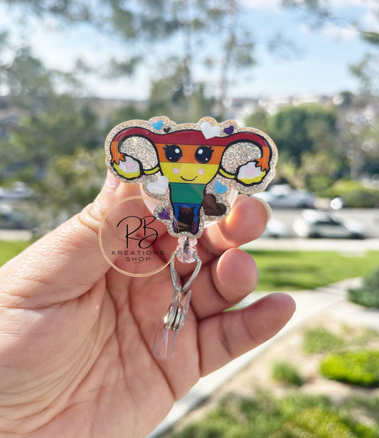 Pride Uterus Badge Reels | Cute Pride badge reel | Obgyn badge holder | Pride Obgyn badge reel