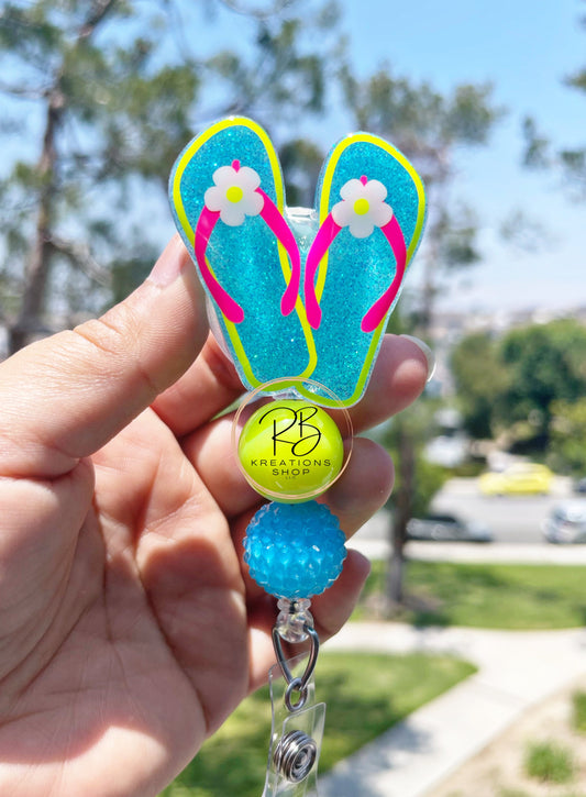 Neon Flip Flops Badge Reel | Summer Badge Reel | Cute flip flop badge reel