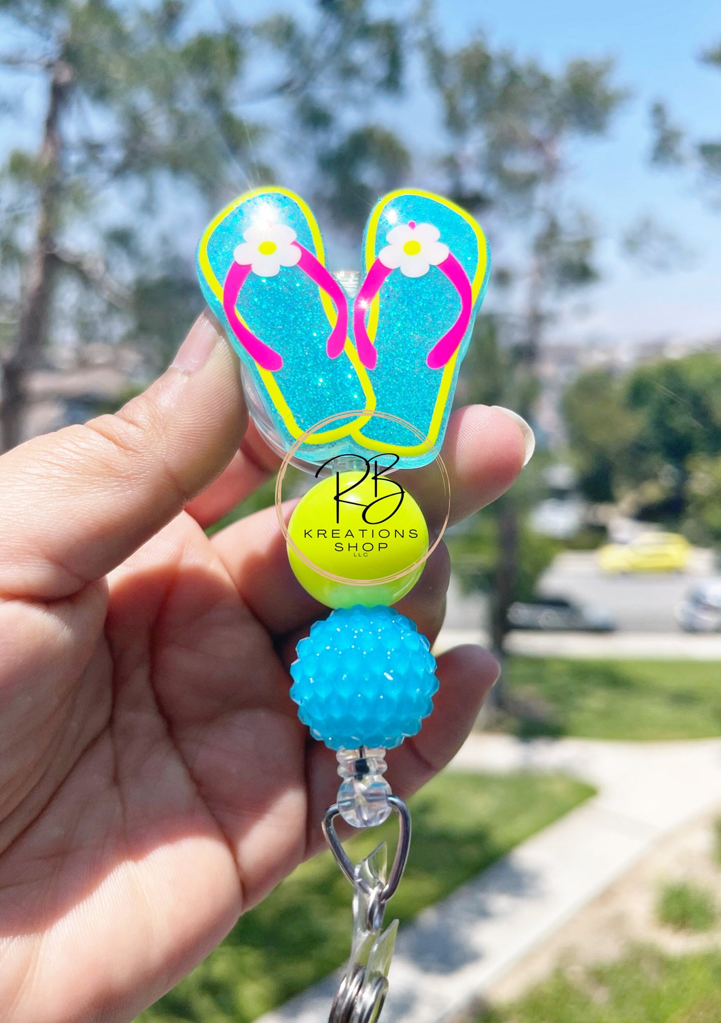 Neon Flip Flops Badge Reel | Summer Badge Reel | Cute flip flop badge reel