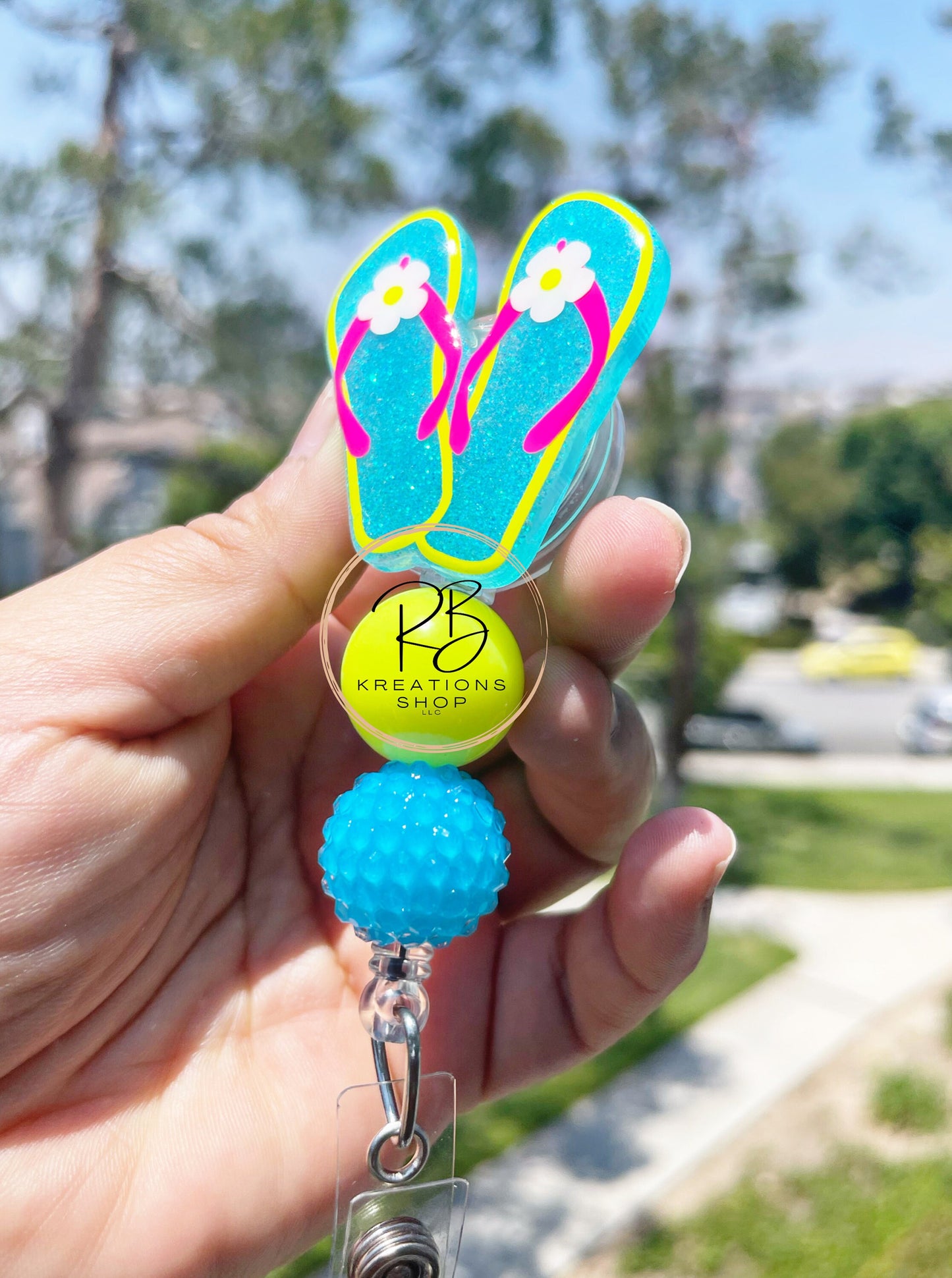 Neon Flip Flops Badge Reel | Summer Badge Reel | Cute flip flop badge reel