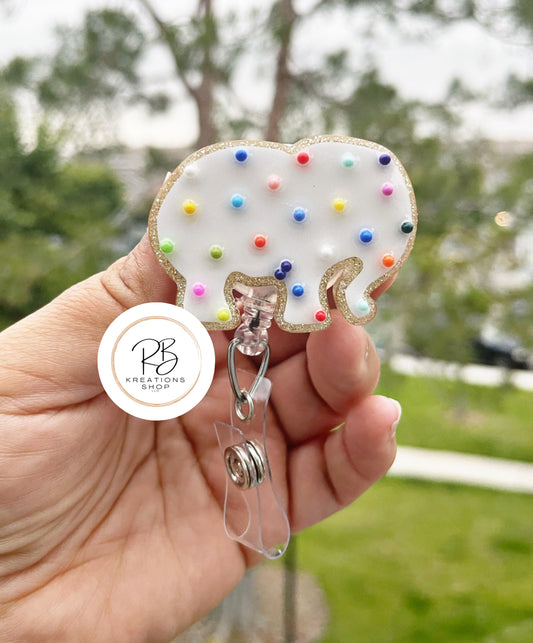 White Chubby Elephant Animal Cookie Badge Reel |Pink Animal Cookie | Cookie Badge Reel | Cute Badge Holder | Nurses | Retractable |