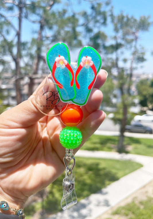 Neon orange and green Flip Flops Badge Reel | Summer Badge Reel | Cute flip flop badge reel
