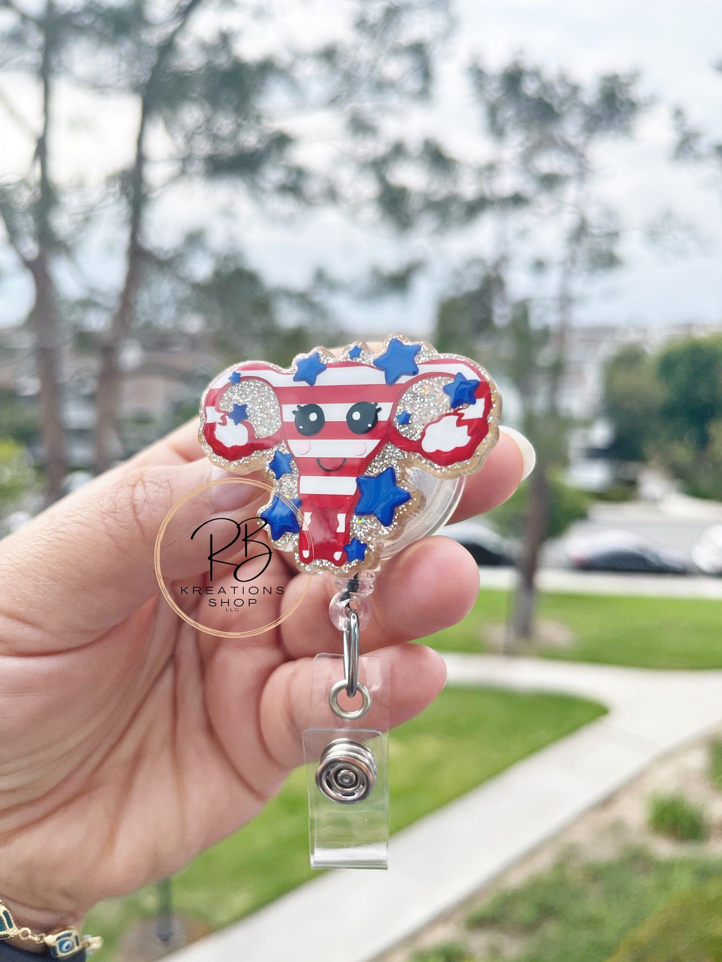 Patriotic Uterus Badge Reels | Fourth of July Badge Reels | Patriotic Badge reels |